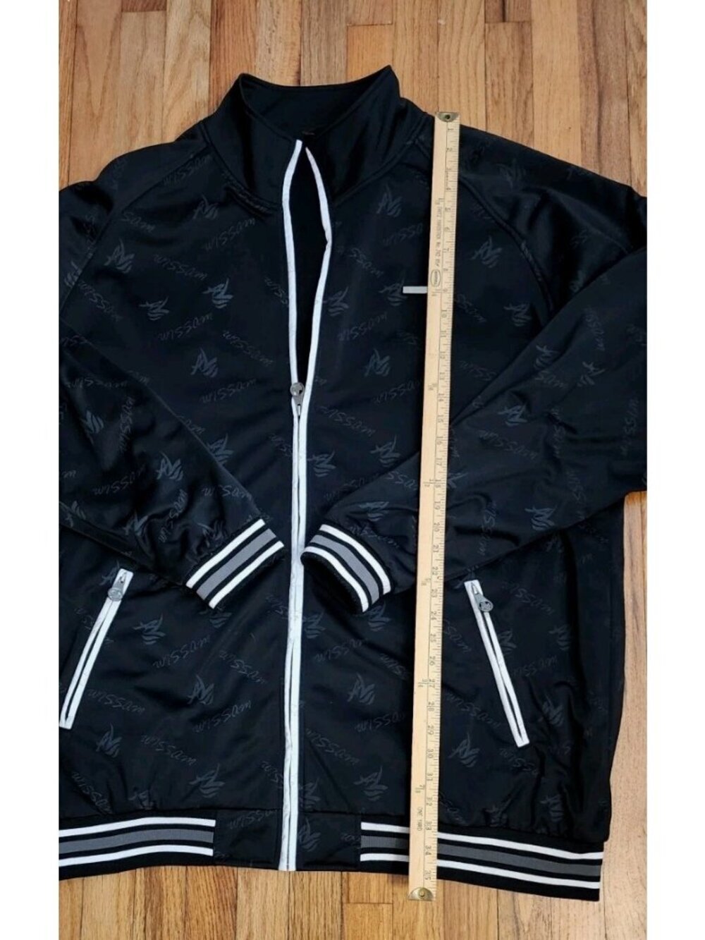 AL Wissam Jacket Heavy Y2K Black Track 5XL Full Zip Bomber Fleece Lined Hip Hop - Picture 6 of 11
